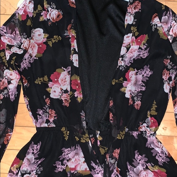 Size small long sleeve black floral romper - Picture 2 of 2